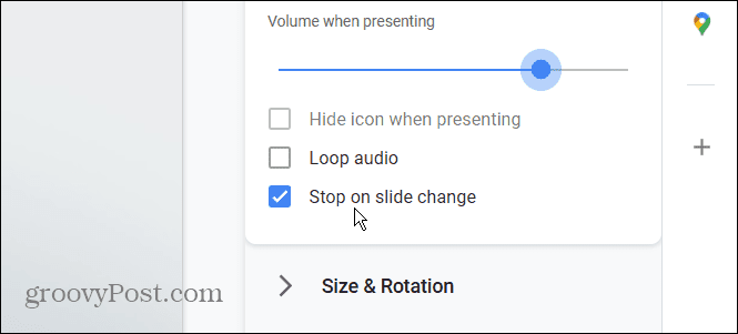 Opciones de audio diapositivas de google