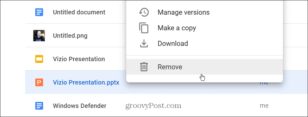 Eliminar archivo PPTX de Google Drive